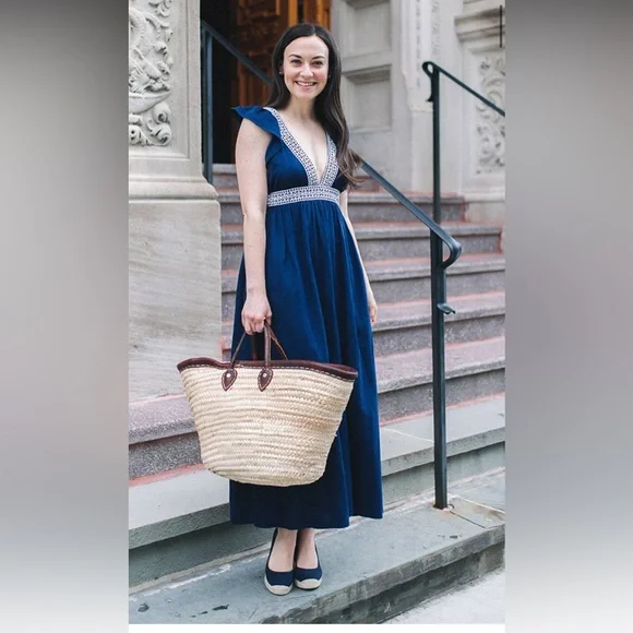 J. Crew | Dresses | J Crew Blue And White Ruffled Linen Maxi Sundress S |  Poshmark